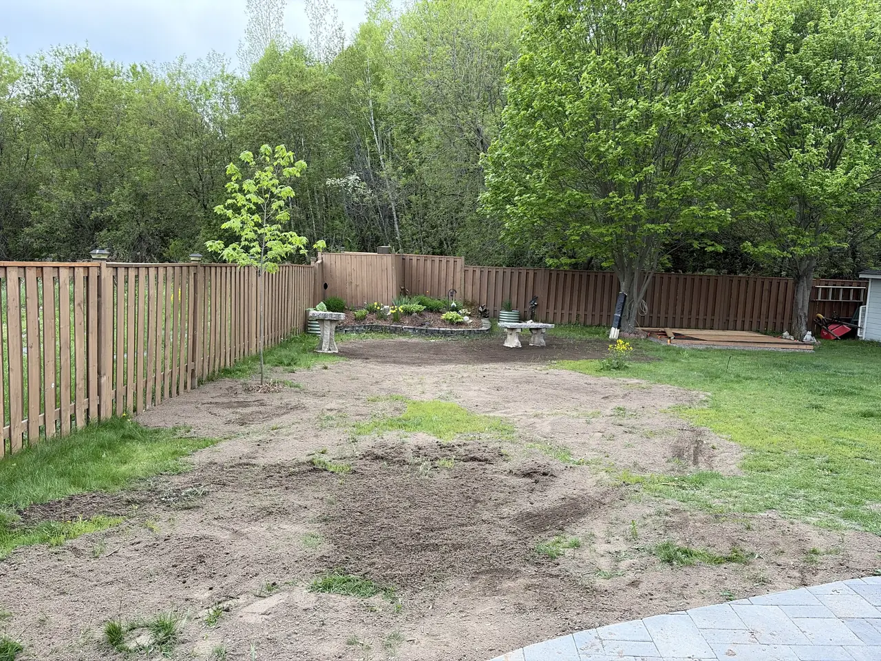 Backyard cleared and prepped for new sod by Edwards Landscape and Construction in North Bay